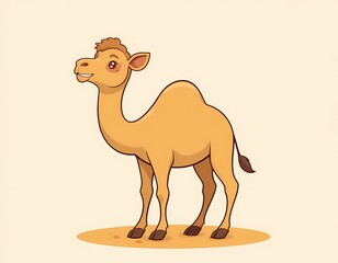 Flat design cartoon camel with two humps, smiling face