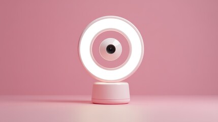Pink Webcam with Ring Light on Stand Modern Minimalist Technology Design