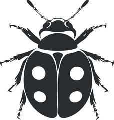 Black and white vector illustration of a ladybug beetle with six legs and distinctive spots on wings