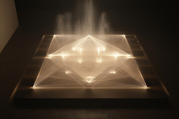 Layered Light Installation Reveals Intricate Patterns in a Darkened Space at Night