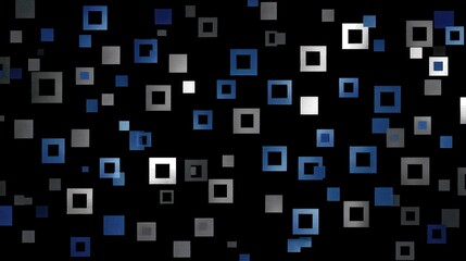 Abstract Geometric Pattern Design Featuring Blue Gray White Squares on Black Background