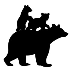 Black animal silhouette bear family, vector illustrator isolated on white background.