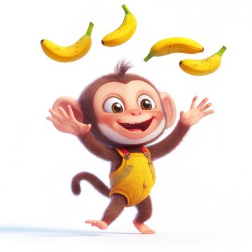 Playful Monkey Juggling Bananas Cartoon 3D Render