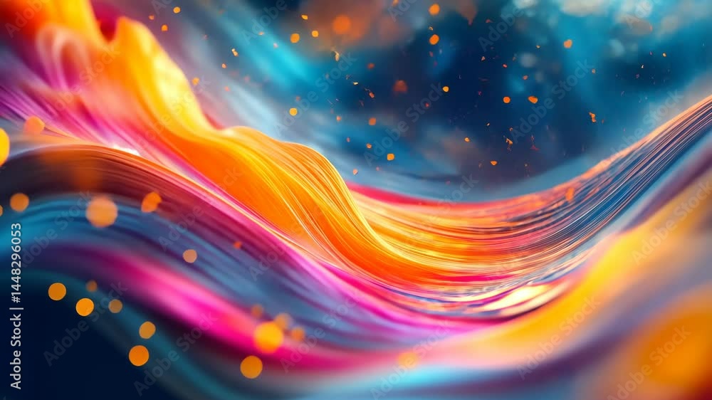 Poster vibrant fluid waves of colorful light and motion in a dynamic abstract journey