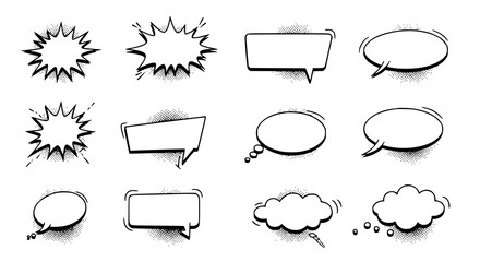 Comic Book Speech Bubbles Pop Art Blank Dialog Boxes Vector Illustration