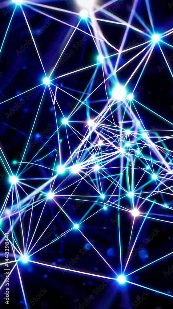 Poster dynamic neon network: futuristic light connections and digital data flow