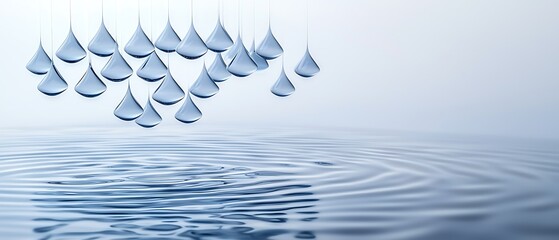Water droplets hover over rippling surface, creating a calming, serene effect