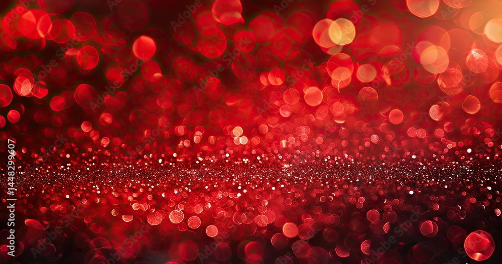 Poster a vibrant abstract background featuring red bokeh lights and glittering effects.