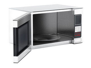 Fototapeta premium Microwave oven with half open cover on transparent background. 3D illustration