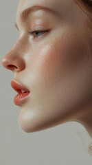 Obraz premium Womans calm cheek with milky toner shallow depth photo