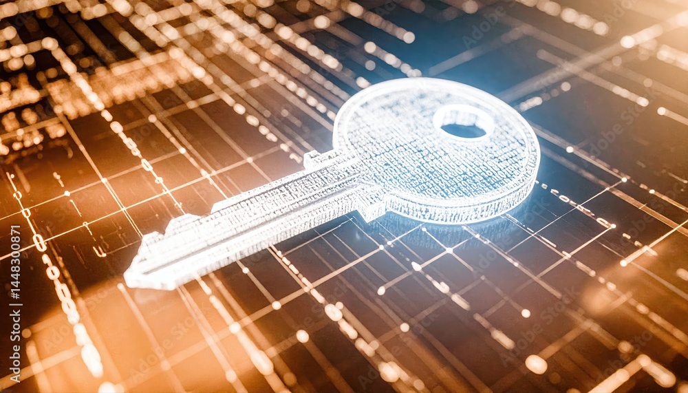 Poster digital abstract futuristic key symbol illustration representing security access data protection and
