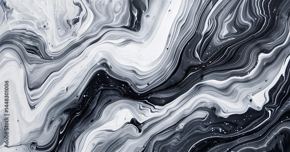 Aufkleber abstract black and white marbled texture with flowing lines and patterns.