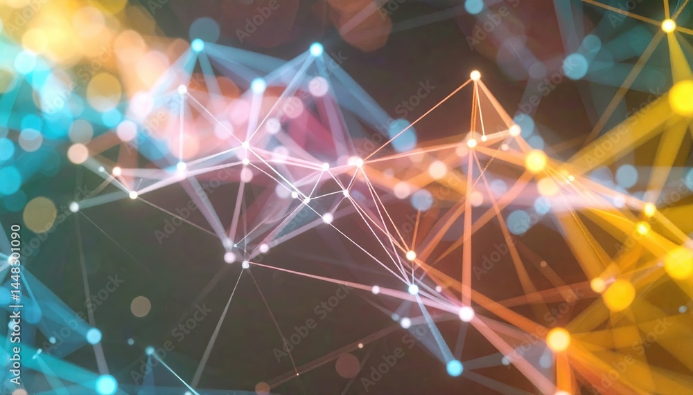 Poster abstract digital network with interconnected glowing nodes and lines illustrating technology connect