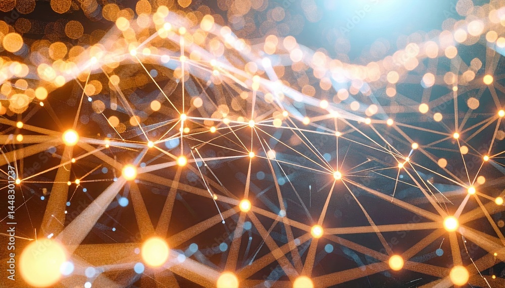 Poster abstract futuristic digital network with glowing interconnected particles and lines representing dat