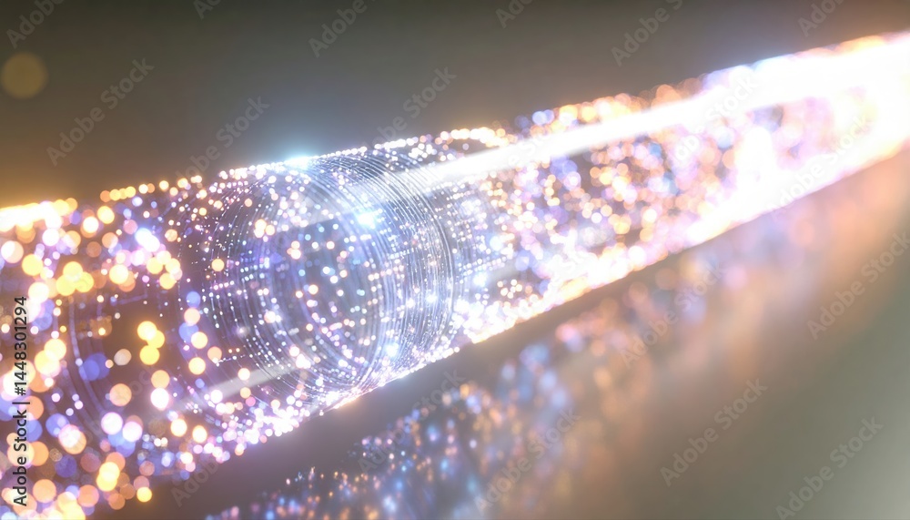 Poster long exposure abstract image of colorful light trails in motion with sparkling bokeh effects creatin