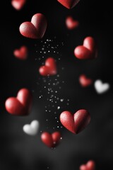Obraz premium A collection of red heart shapes floating and fading into the black background, conveying a sense of love and celebration of Valentine's Day.