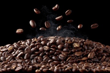 Obraz premium coffee beans, roasted perfection, rich steam, fresh aroma, invigorating caffeine, natural energy, meticulous brew, authentic espresso, flavorful grounds, and skilled barista moments to meet