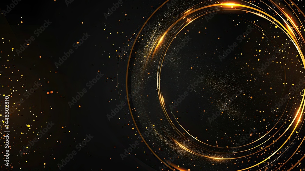 Poster a dark background with swirling golden light and sparkling particles, creating a dynamic effect.