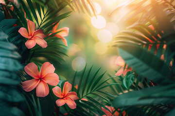 Vibrant tropical paradise with flourishing foliage immerses viewers in a stunning display of lush and exotic beauty, evoking feelings of tranquility and wonder    