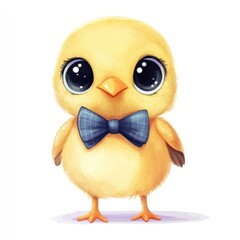 Adorable Yellow Chick with Big Eyes and Blue Bow Tie