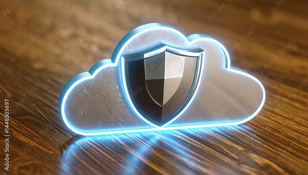 Aufkleber futuristic glowing cloud with shield emblem representing cloud security and data protection in digit