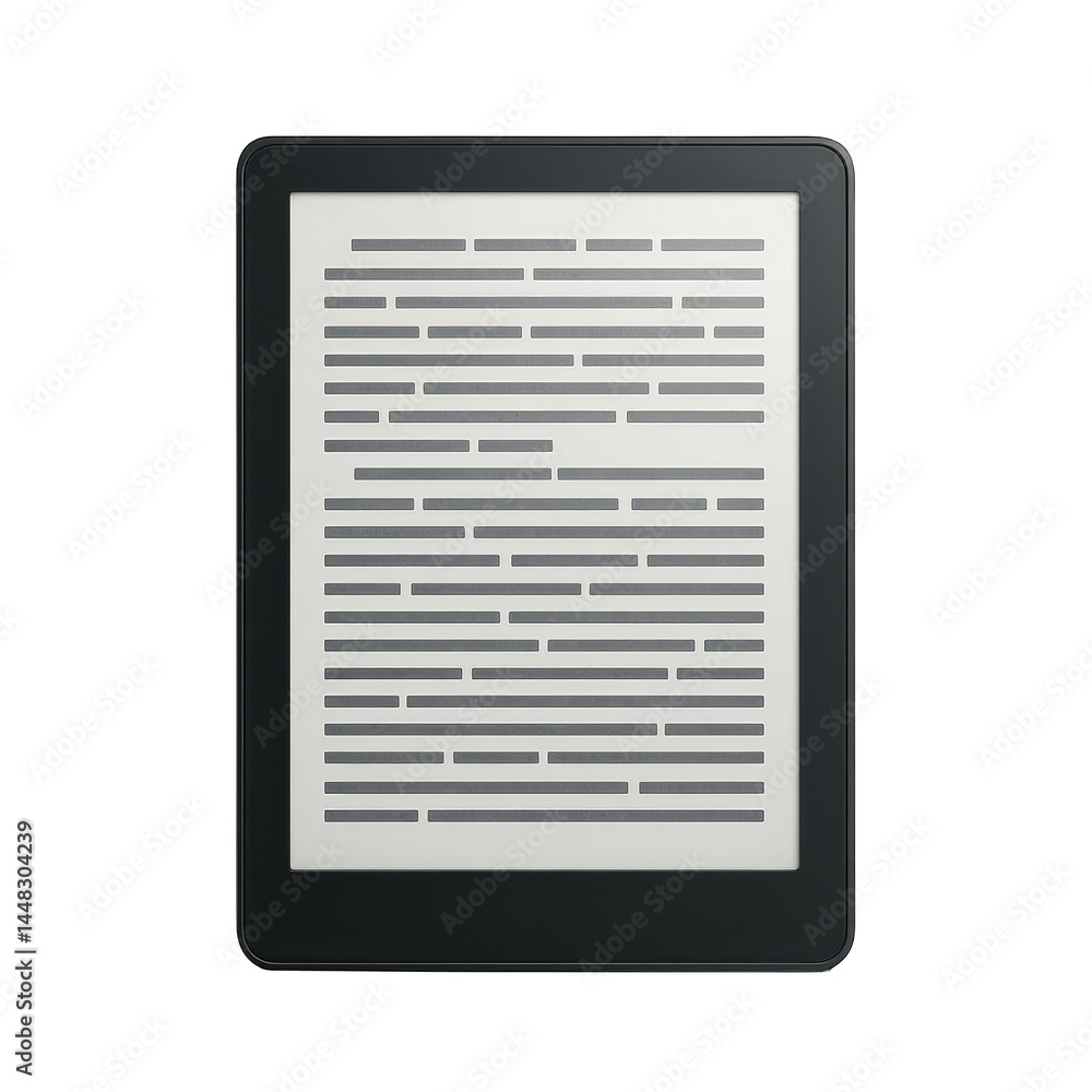 Poster digital electronic reading device displaying placeholder text lines on its matte electronic paper sc