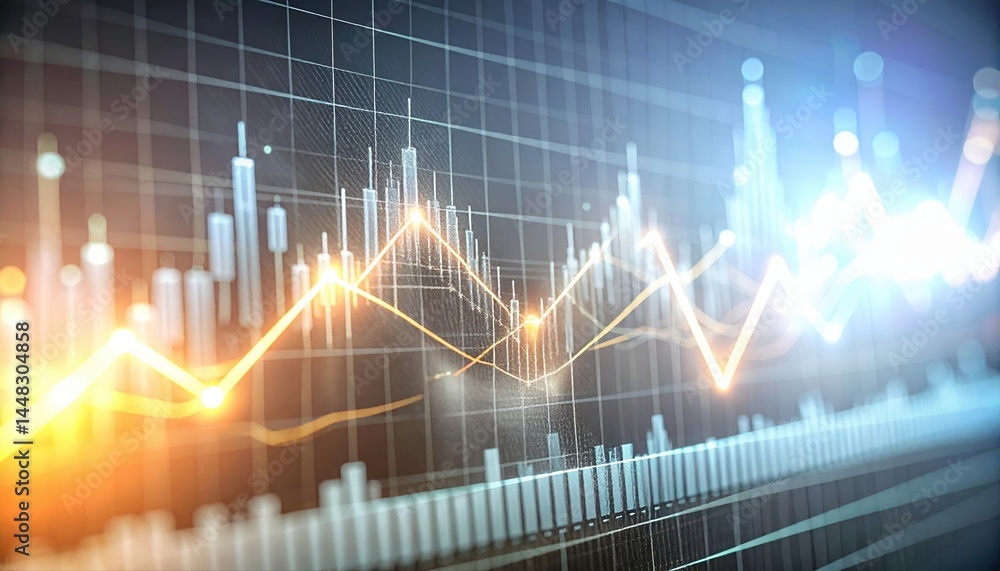 Aufkleber digital financial data analysis with glowing stock market charts and fluctuating line graphs on a fu
