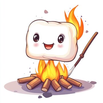 recommend clip art: Cute Cartoon Marshmallow Roasting on Campfire