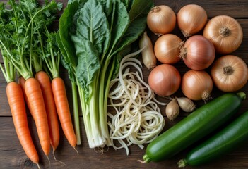 Fresh, Vibrant Produce Display on Wooden Surface