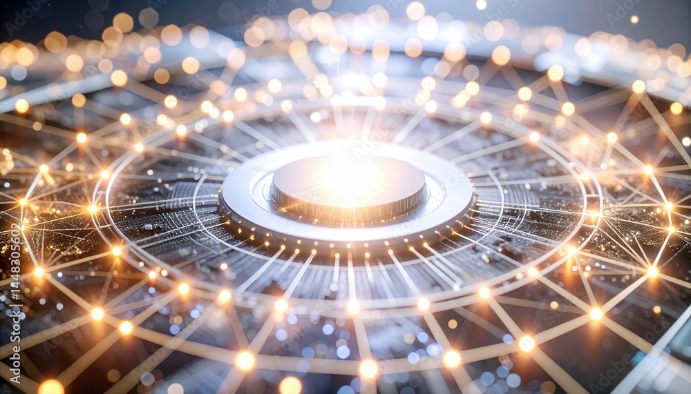 Poster futuristic digital technology concept with glowing circular interface and connected glowing points r