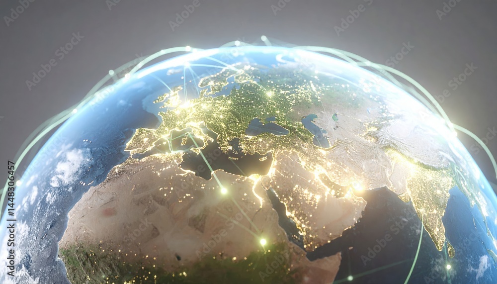 Aufkleber detailed digital rende of earth from space showing illuminated continents and interconnected network