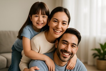 Obraz premium Happy Family Portrait with Smiling Mother, Father, and Child