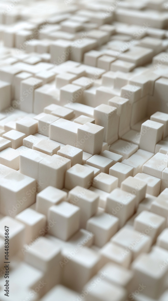 Poster Off-white cubic texture, creating an abstract, three-dimensional pattern, showcasing a modern and minimalist design, ideal for background or presentation