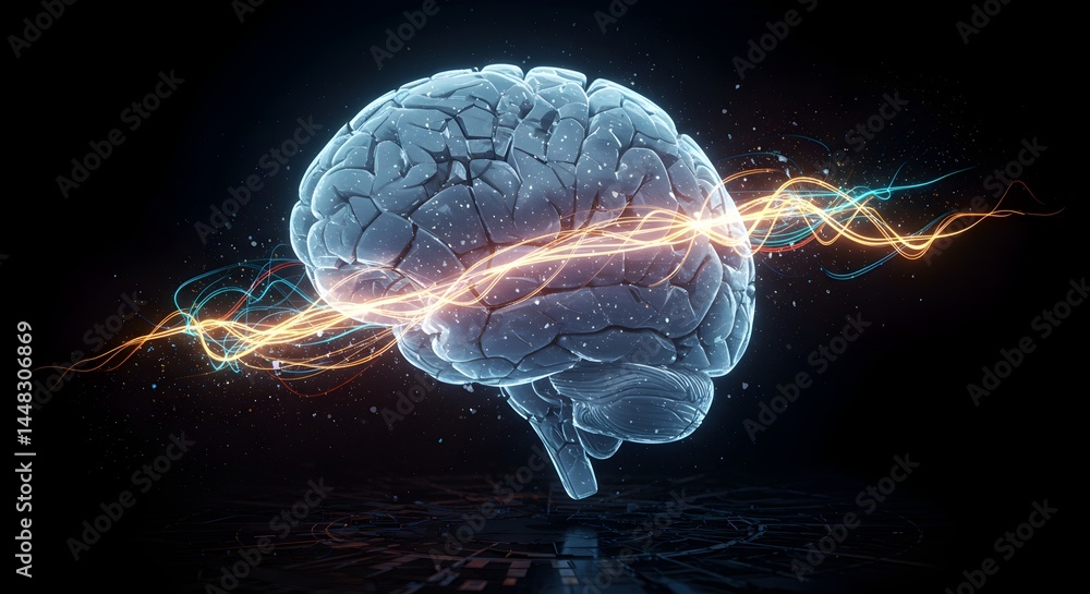 Poster human brain intelligence showing thinking process with neural network connectivity