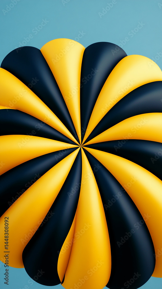 Poster Abstract image of yellow and black curved shapes creating a swirling pattern, suggesting dynamism and movement, suitable for modern design concepts