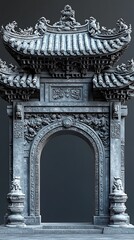 Naklejka premium Carved Asian ceremonial gate imperial tradition high resolution image