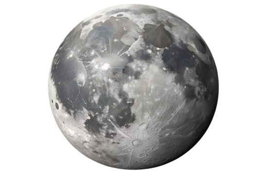 bright grey moon globe isolated on white or transparent png