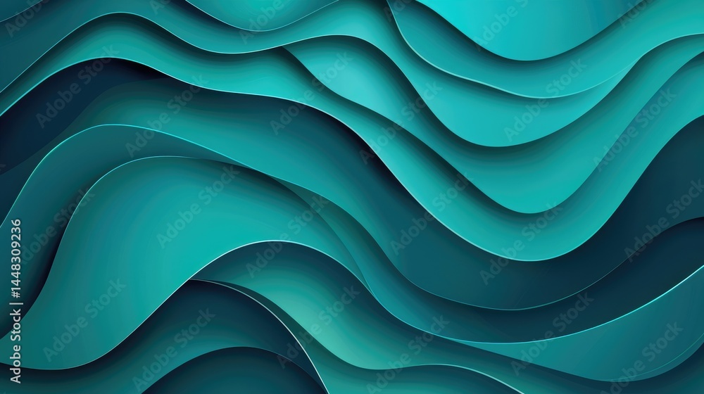 Poster abstract waves in teal and dark blue create a fluid, dynamic visual effect.