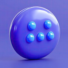 A smooth periwinkle sphere displays five light blue dots against a matching background hue