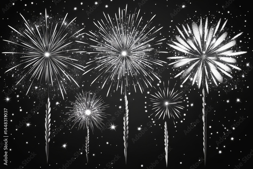 Aufkleber a group of fireworks exploding against a night sky, creating a colorful display.