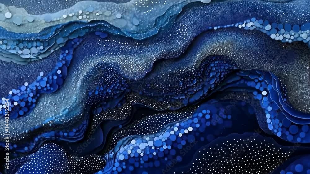 Poster dynamic ocean waves transforming with textured blue and silver layers