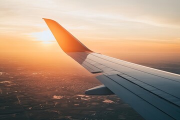 Obraz premium Airplane wing sunset view