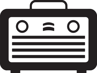 Black silhouette of a radio with antenna, symbolizing communication and entertainment.