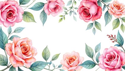 Delicate watercolor roses & leaves, repeating seamlessly , texture, vintage, floral