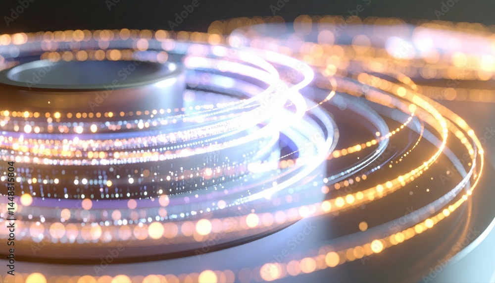 Poster long exposure abstract image of swirling light trails in vibrant colors on dark background creating 