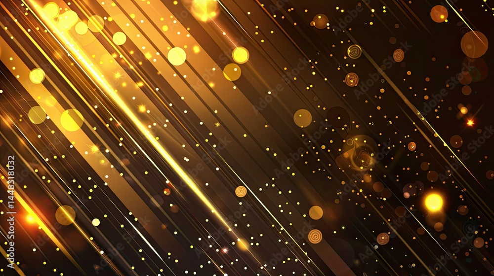 Poster a vibrant abstract background with golden rays and bokeh effects for design projects.