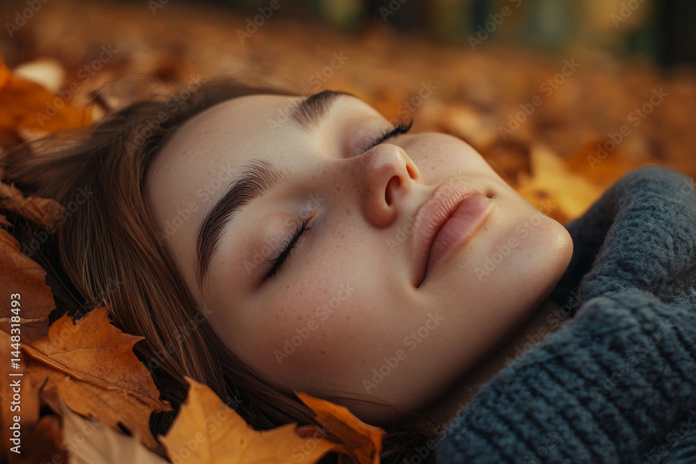 Poster camping in autumn forest generative ai image