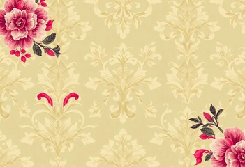 Elegant floral damask pattern in faded pastel hues, suitable for vintage design projects, decoration, image