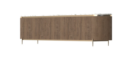 Modern Long Wooden Sideboard Angled View Isolated