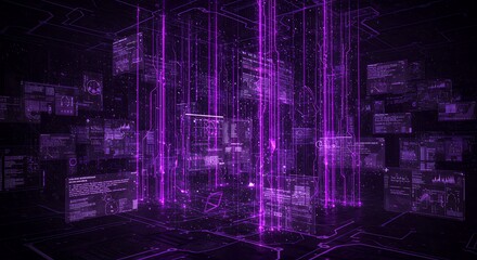 Digital Data Display in Glowing Purple